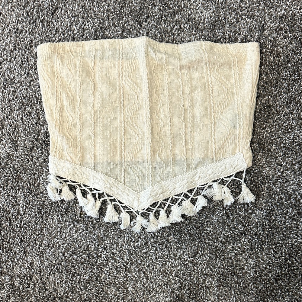 SHEIN Cream Tassel Trim Crop Top